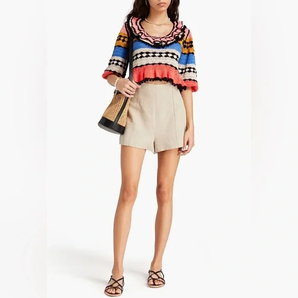 NWT ZIMMERMANN Ruffled crocheted cotton sweater Multicolor US SZ 2P - Picture 2 of 11